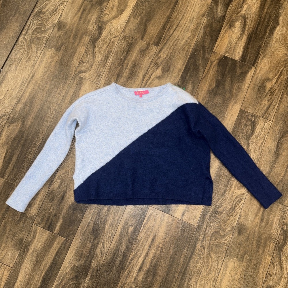 Lily Pulitzer Napa Cashmere Navy & Light Blue Cropped Sweater Women's Size S